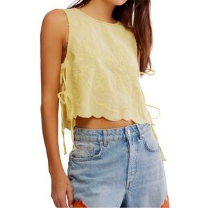 Free People Faded Gardens Crop Side Tie Embroidered Tank Size Small NWT